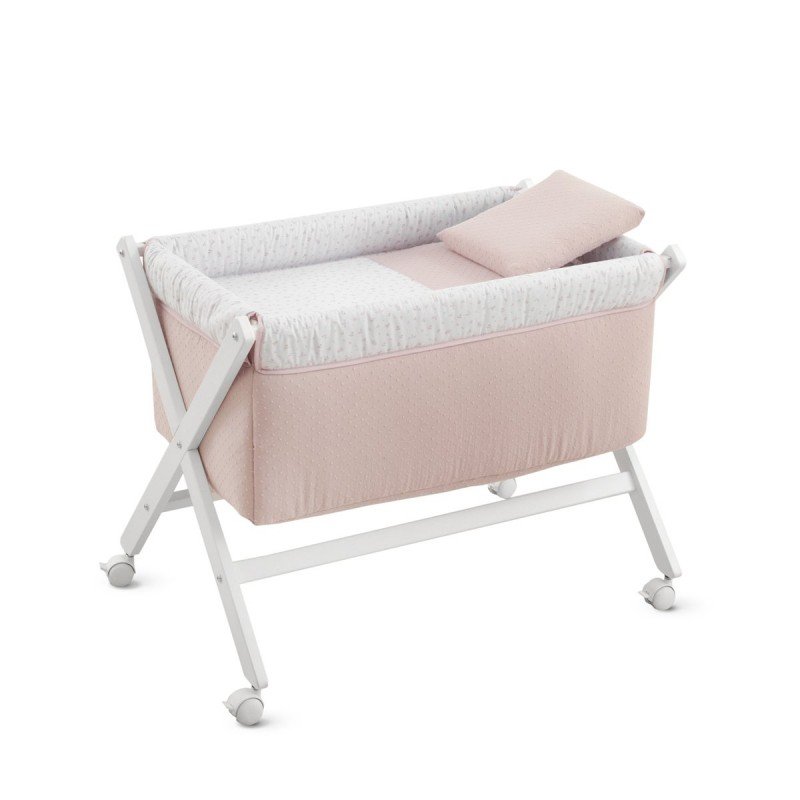 PETIT LIT PIEDS X BOIS UNE PLUMETI ROSE/BLANC 55x87x74 CM