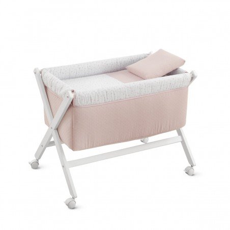 PETIT LIT PIEDS X BOIS UNE PLUMETI ROSE/BLANC 55x87x74 CM