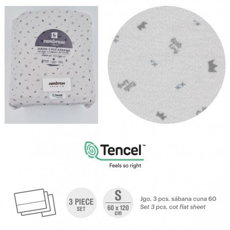 TRÍPTICO SÁBANAS CUNA 60 60x120x1 CM CORONA GRIS