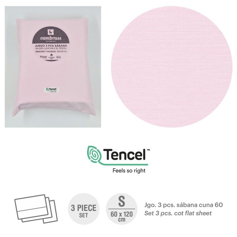 TRITTICO LENZUOLA CULLA 60 60x120x1 CM LISO E ROSA