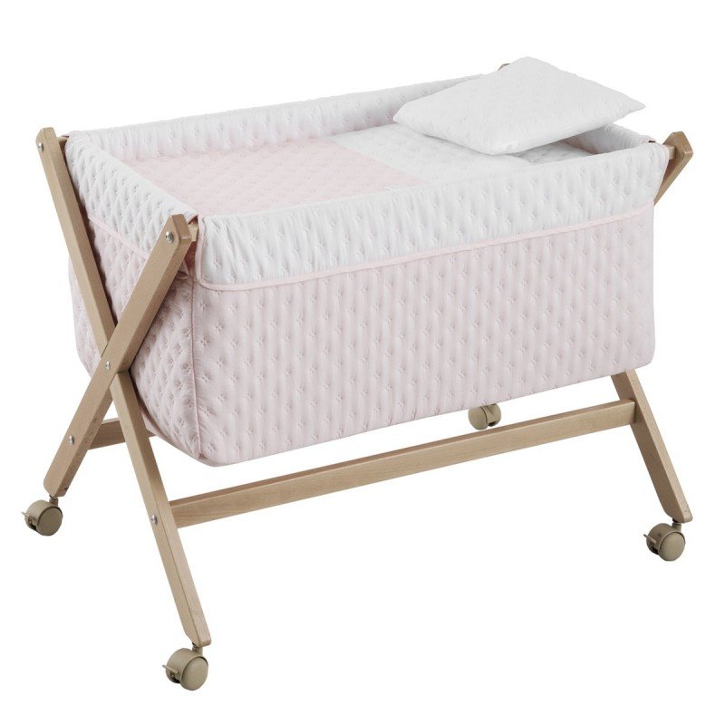 PETIT LIT PIEDS X BOIS UNE SOFT ROSE/NATUREL 55x87x74 CM