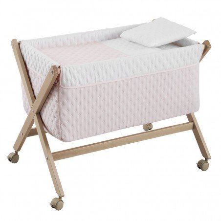 PETIT LIT PIEDS X BOIS UNE SOFT ROSE/NATUREL 55x87x74 CM