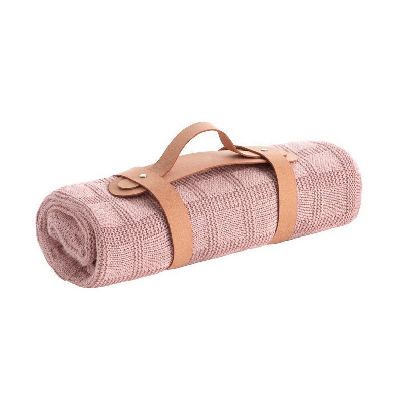 BAMBOO KNITED BLANKET 80x100x1 CM SQUARES BLUSH