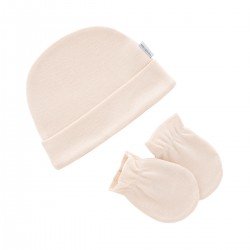 CAP & MITTENS .. LISO IVORY