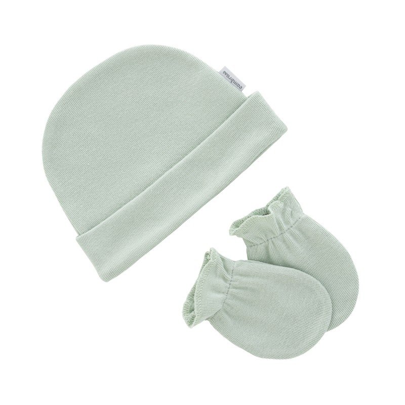 GORRO Y MANOPLAS .. LISO SAGE