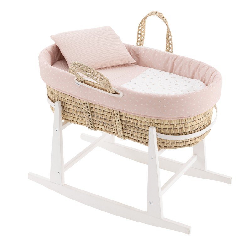 COUFFIN MATELASSE+P.BERCEAU BL CALMA ROSE/BLANC 39x80x61 CM