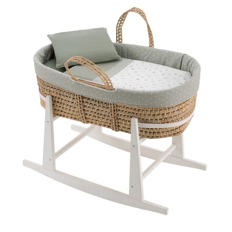 QUILTED BASKET+W.STAND WHITE CALMA GREEN/WHITE 39x80x61 CM