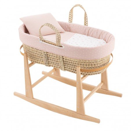 QUILTED BASKET+W.STAND.NATURAL CALMA PINK/NATURAL 39x80x61 CM