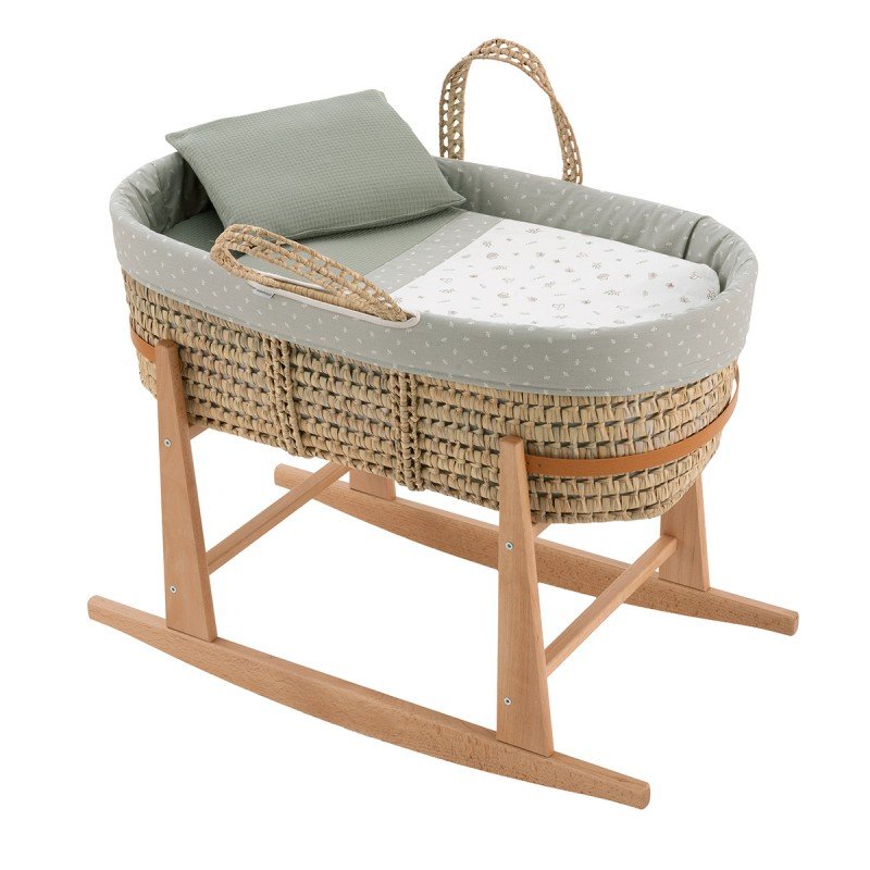 QUILTED BASKET+W.STAND.NATURAL CALMA GREEN/NATURAL 39x80x61 CM