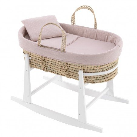 COUFFIN MATELASSE+P.BERCEAU BL UNIC ROSE/BLANC 39x80x61 CM